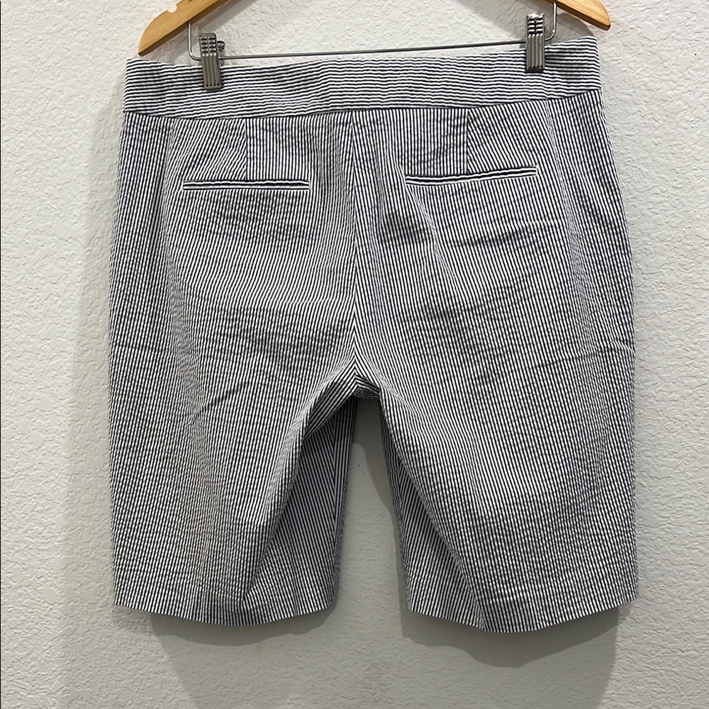 ANN TAYLOR Classic Seersucker Cotton Grey and White Striped Women's Shorts 12 - Picture 3 of 7